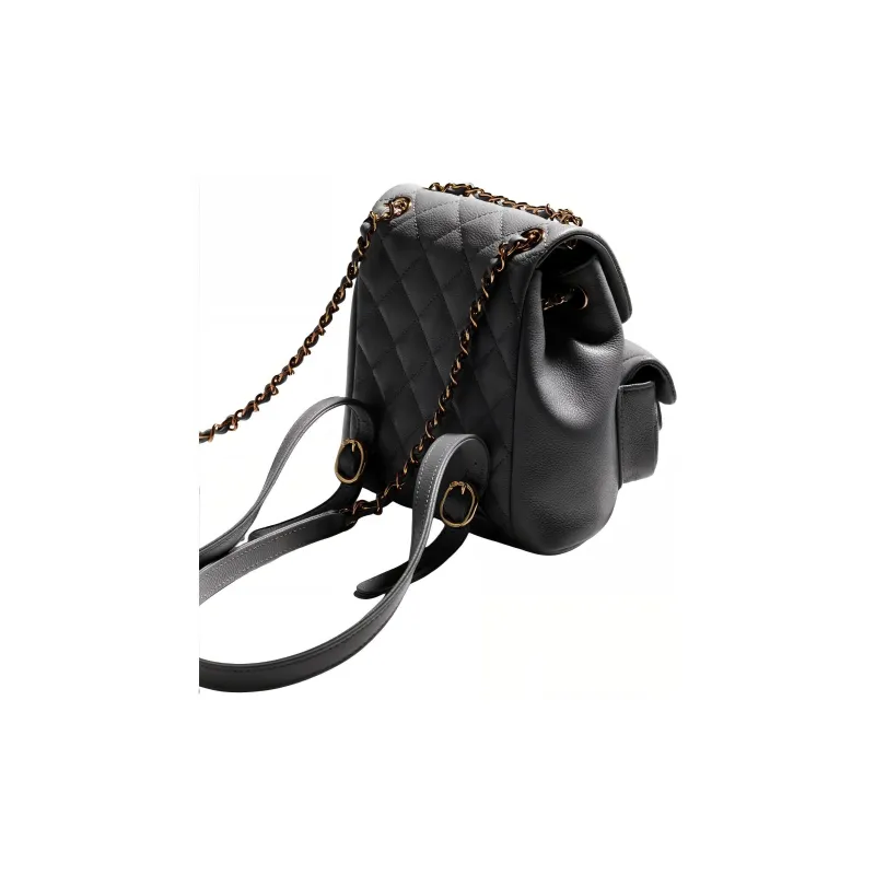 CHANEL Duma Grain Embossed Caviar Cow Leather & Metal Backpack Trumpets Women's Gray-2