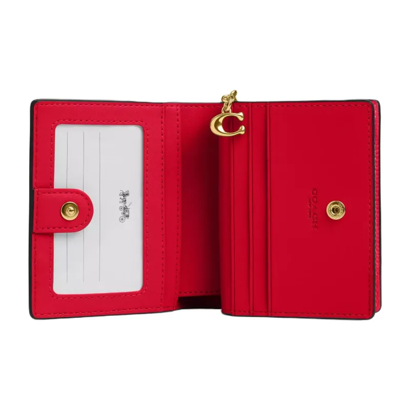 COACH Snap Wallet Pebbled Leather Wallet Mini Women's Red-1