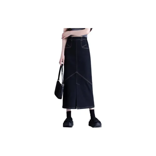 You cow me pants Denim Long Skirts Women's Black Blue