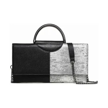 DEERE JACK Cow Leather Shoulder Bag, Crossbody Bag, Handbag Tubas Women's Black & Silver