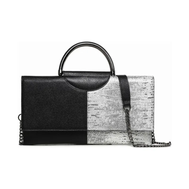 DEERE JACK Cow Leather Shoulder Bag, Crossbody Bag, Handbag Tubas Women's Black & Silver-0