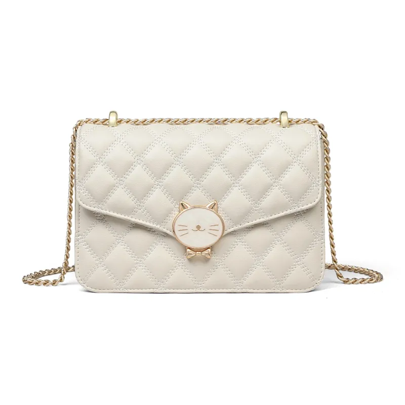 COMELY Cow Split Leather Bonded Synthetic Leather Small Square Bag Shoulder Bag Crossbody Bag Regular Women's Ecru-3