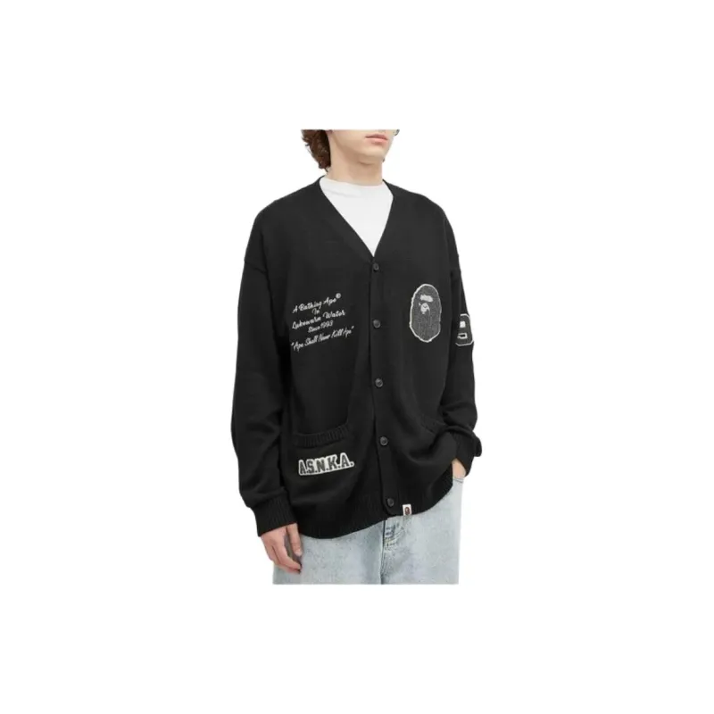 A BATHING APE Logo Patch Knitted Buttoned Cardigan-2