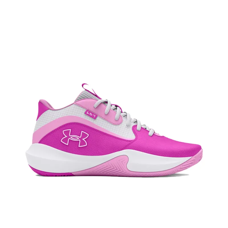 Under Armour Lockdown 7 Anti Slip Wear Resistant Mid Top Basketball Shoes Unisex White Pink-1