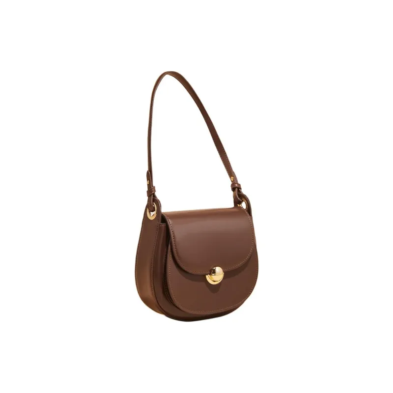 Marino Orlandi Split Cow Leather With Synthetic Leather Saddle Bag, Crossbody Bag, Shoulder Bag Women's White/Coffee-23