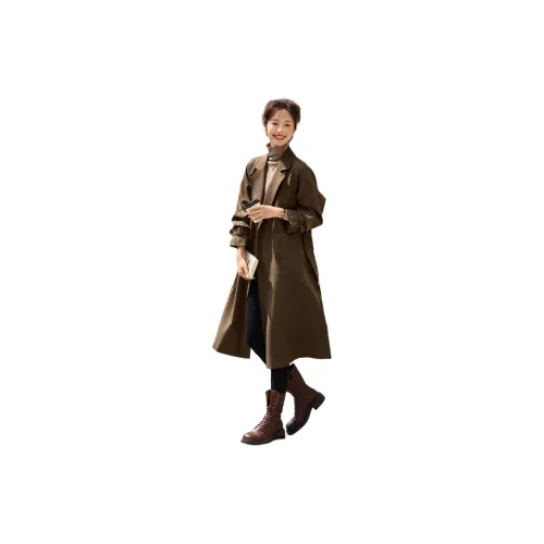 Mo Han Yi Mei Trench Coats Women's Coffee Brown