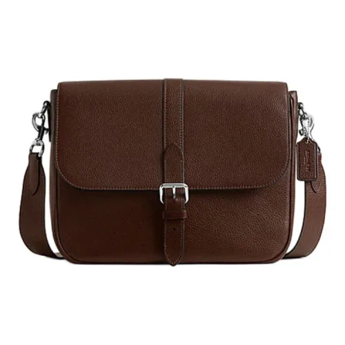 COACH Cow Leather Shoulder Bag, Crossbody Bag Large Size Men's Maple Leaf Brown