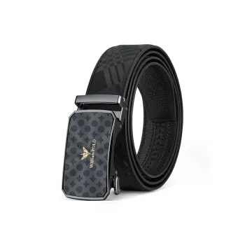 WilliamPOLO Cow Split Leather Cow Leather Leather Belts Men's Gunmetal Buckle Gold Logo Width  3.5cm