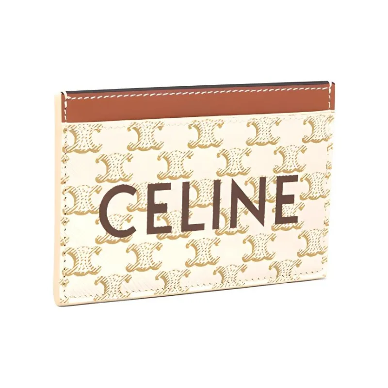 CELINE Canvas With Sheepskin Card Holder Women's White & Tawny & Candy-1