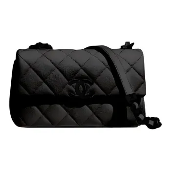 CHANEL Grained Calfskin And Metallic Paint Flap Bag Shoulder Bag Crossbody Bag Small Size Women's Black