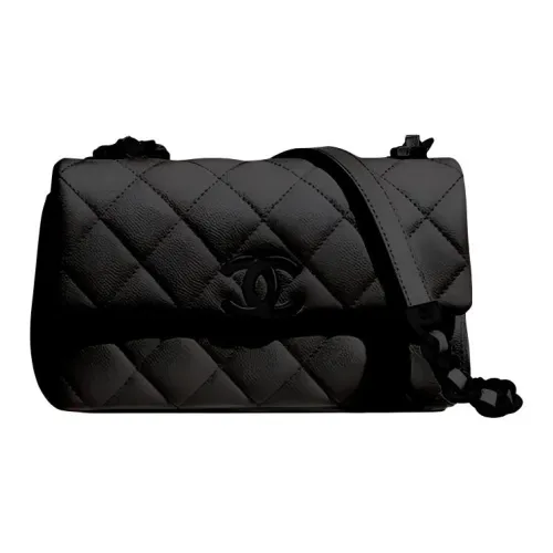 CHANEL Grained Calfskin And Metallic Paint Flap Bag Shoulder Bag Crossbody Bag Small Size Women's Black