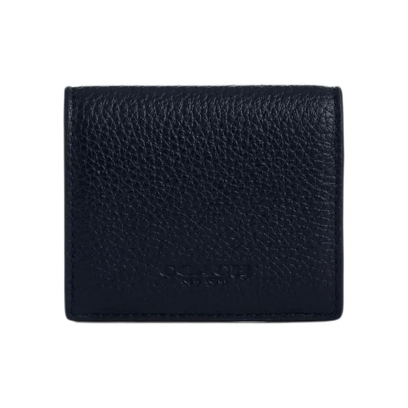 COACH Billfold Wallet High-Quality Pebbled Leather Coin Purse Mini Men's Midnight Navy-0