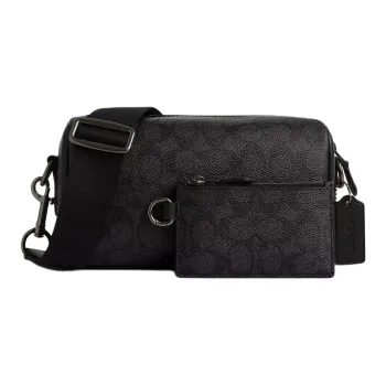 COACH Coated Canvas Shoulder Bag Crossbody Bag Small Size Men's Charcoal Black