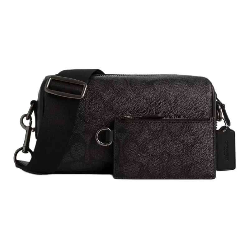 COACH Coated Canvas Shoulder Bag Crossbody Bag Small Size Men's Charcoal Black-0