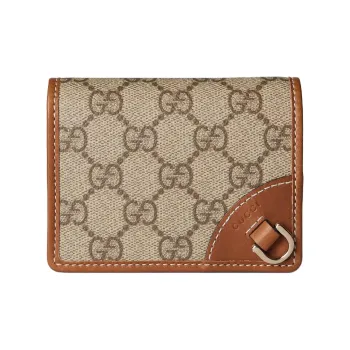 GUCCI Coated Canvas Wallet Mini Unisex Beige & Dark Brown