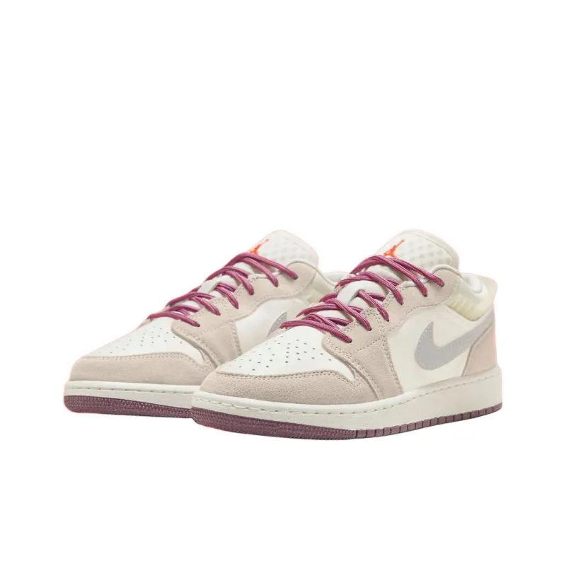 Jordan Air Jordan 1 LOW Anti Slip Wear Resistant Low Top Kids' Skateboarding Shoes Sail White Teenagers-5