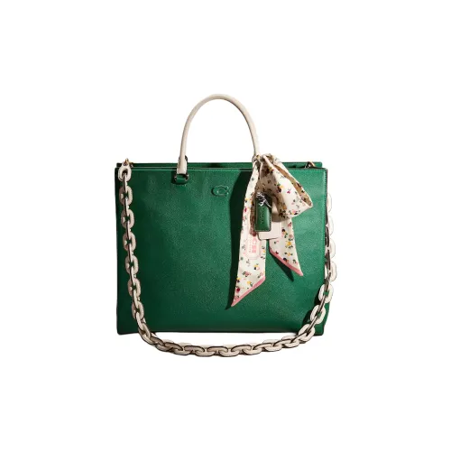 COACH Cross-Stitch Leather Tote Bag Shopping Bag Shoulder Bag Crossbody Bag Handbag Large Size Women's Green