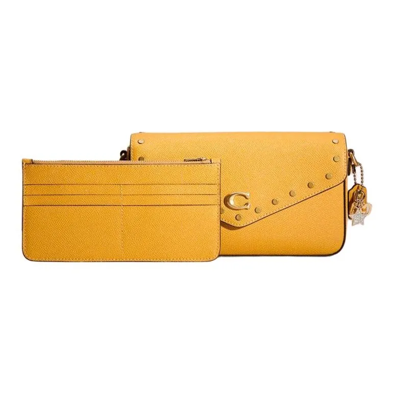 COACH Wyn Cross-Stitch Leather Shoulder Bag Crossbody Bag Small Size Women's Brass Gold Inlaid Phoenix Flower-2