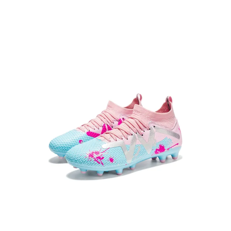 Kuding Soccer Shoes Unisex Low Top Pink/White Gray/White/Neon Green-3