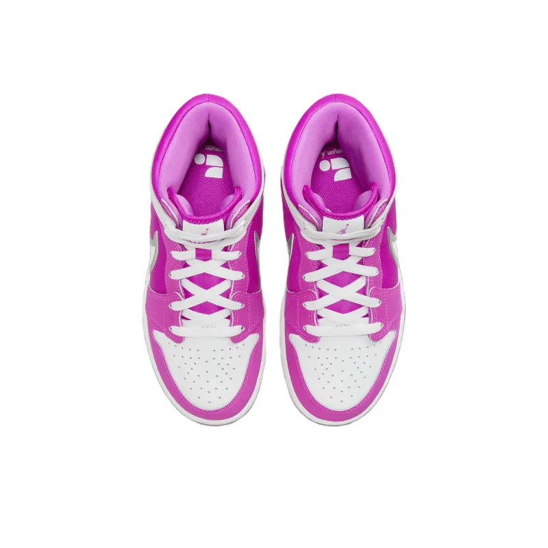 Jordan Air Jordan 1 Anti Slip Wear Resistant Mid Top Children's Basketball Shoes Pink White Teenagers-3