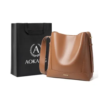 AOKANG Cow Leather Bucket Bag, Shoulder Bag Regular Women's Cocoa Brown/Classic Black