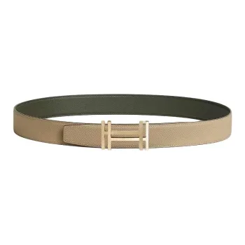 HERMES Brass Leather Belts Men's Beige Width: 3.2CM