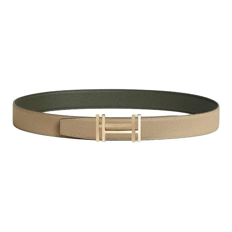 HERMES Brass Leather Belts Men's Beige Width: 3.2CM-0
