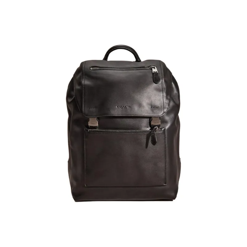 COACH Manhattan Sports Calfskin Backpack Large Size Unisex Black Antique Nickel With Black Accents-0