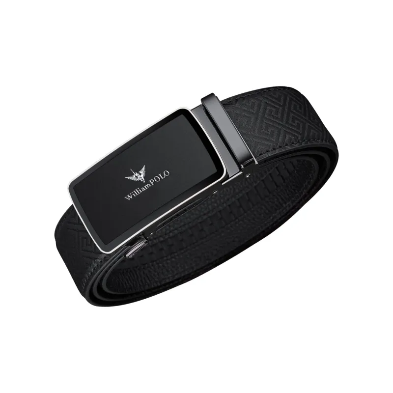 WilliamPOLO Cow Leather Leather Belts Men's Gunmetal Buckle Silver Logo Width 3.5CM-2