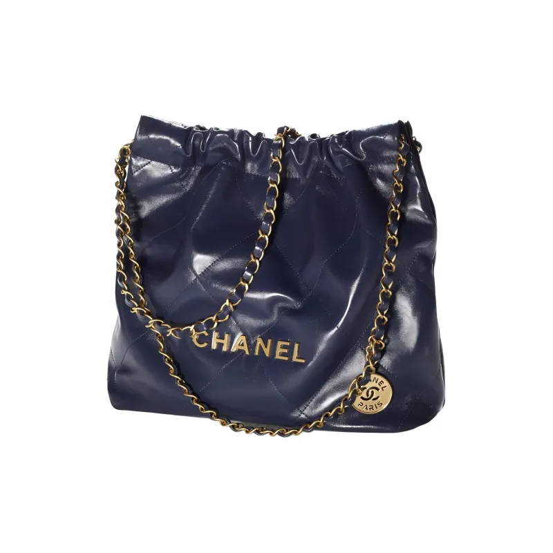 CHANEL 22Bag Smooth Finish Calfskin Tote Bag Shopping Bag Handbag Shoulder Bag Crossbody Bag Small Size Women's Navy-1