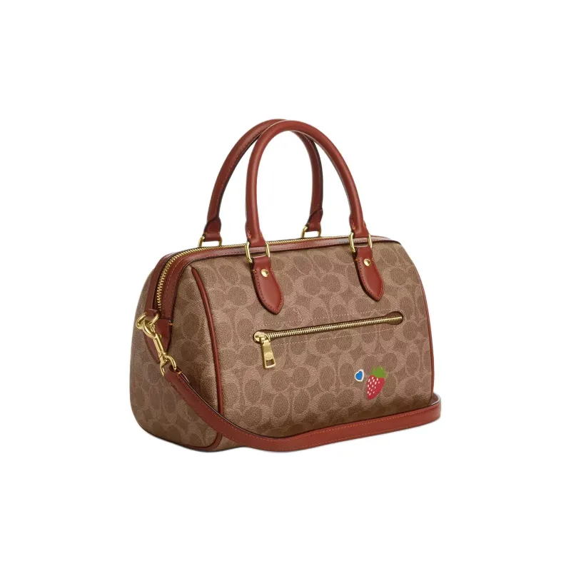 COACH Rowan Coated Canvas Shoulder Bag Crossbody Bag Handbag Medium Size Women's Tan Multicolor-1