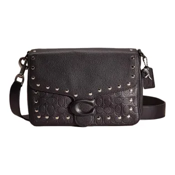COACH Soft Tabby Soft Polished Pebbled Leather Shoulder Bag Crossbody Bag Large Size Women's Black