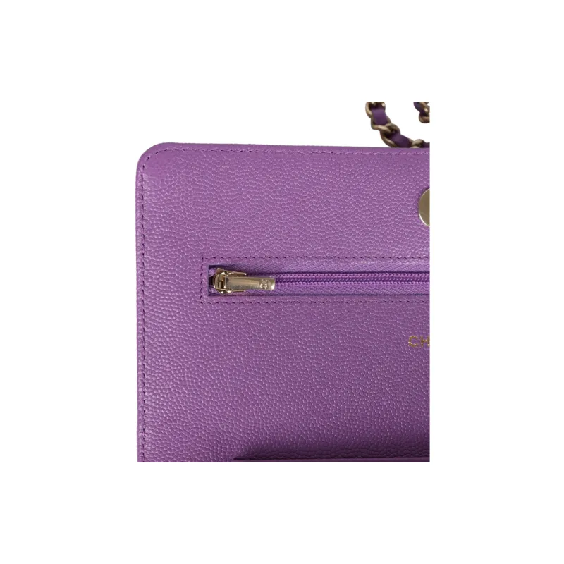 CHANEL Shiny Caviar Calfskin Wallet On Chain, Flap Bag, Shoulder Bag, Crossbody Bag Women's Purple-9