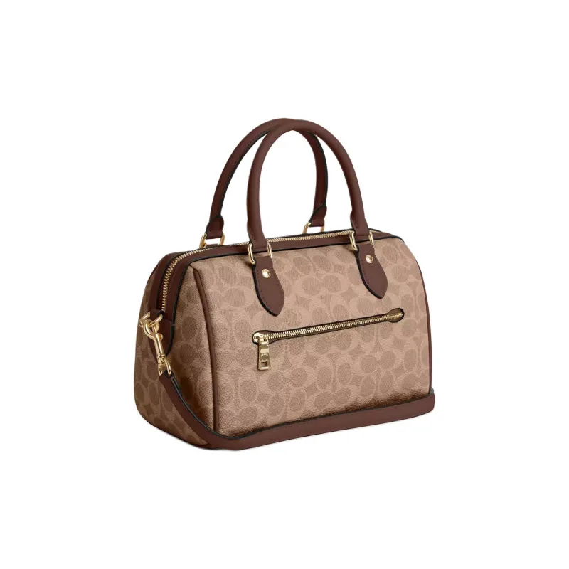 COACH Rowan Coated Canvas Shoulder Bag Crossbody Bag Handbag Medium Size Women's Tan And Brown-1