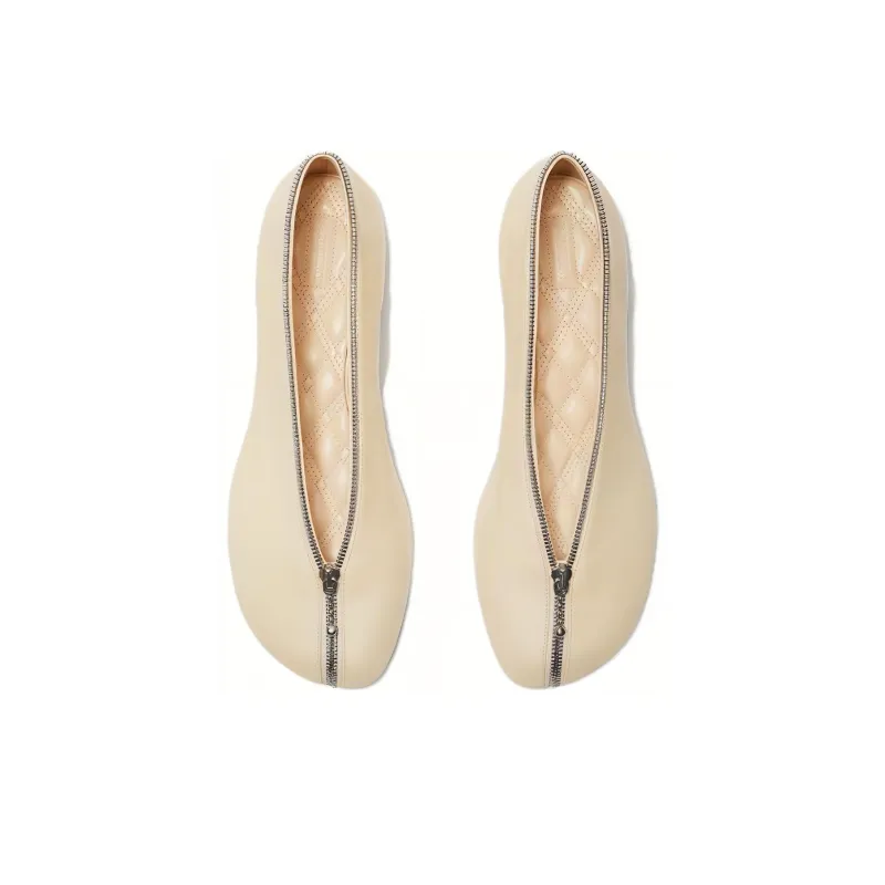 Burberry Women's Leather Sadler Zip Ballerinas 'Soap'-2