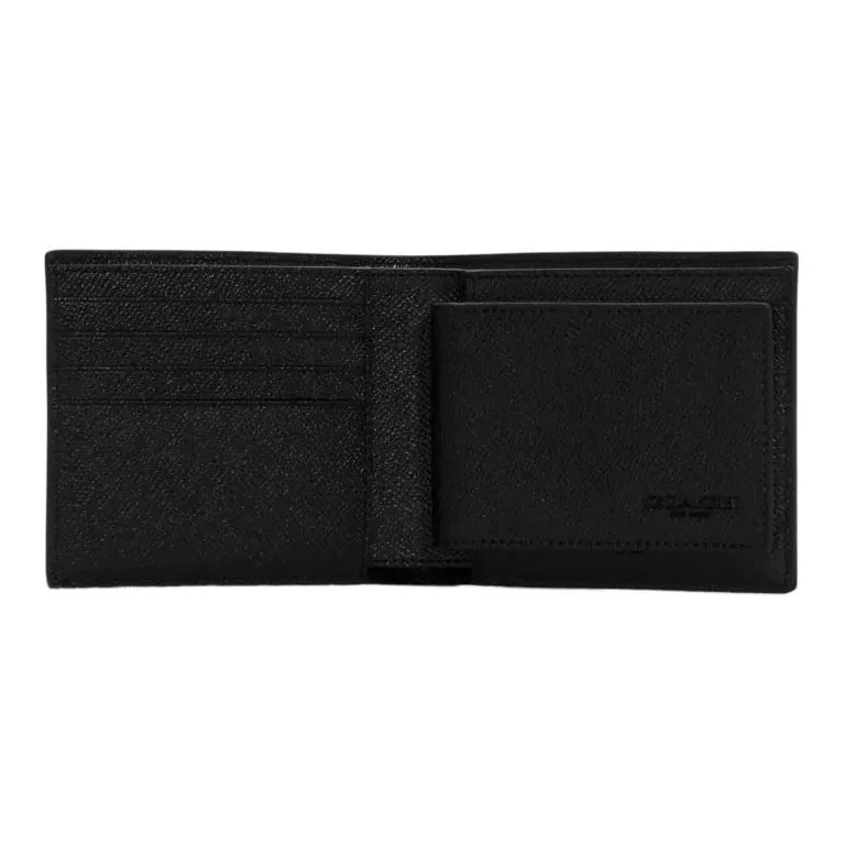 COACH Cross Grain Leather Wallet Mini Men's Black-1
