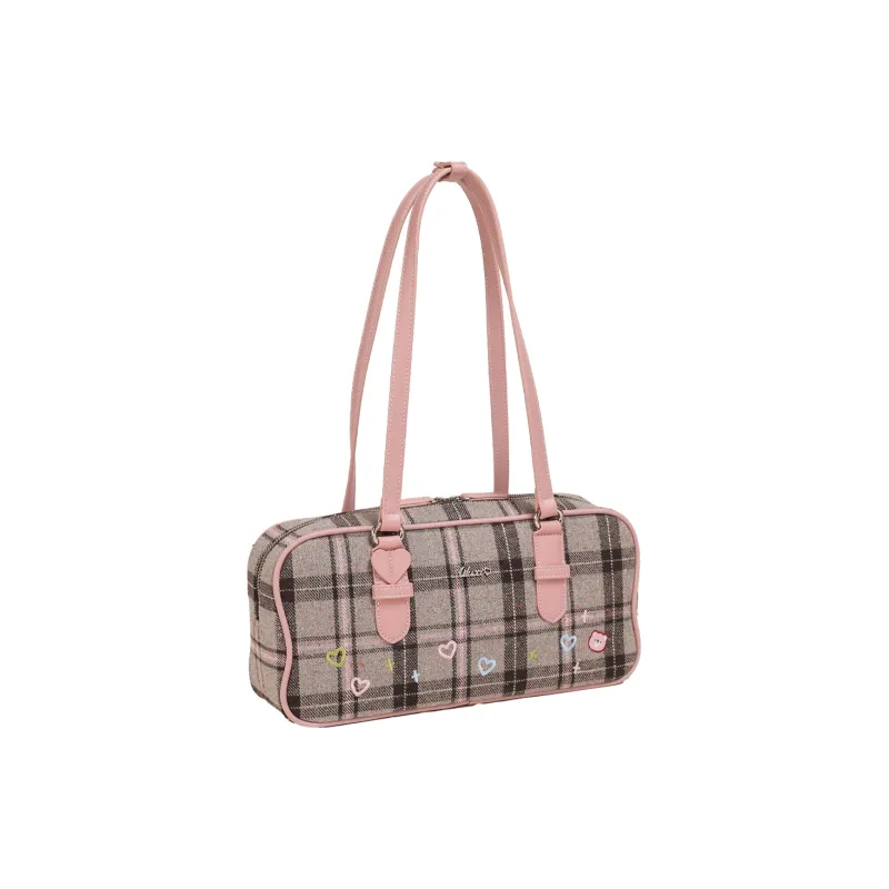 AILUXI Fabric With Synthetic Leather Shoulder Bag Women's Gray Mist Pink-1