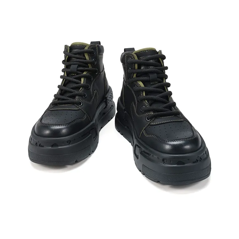 FAIRWHALE Skateboard Shoes Men High Top Black/Green-17