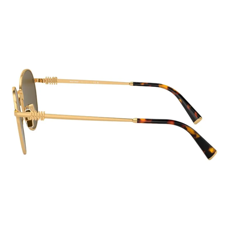 MIU MIU Dark Brown And Gold Metal Frame Round Sunglasses-2
