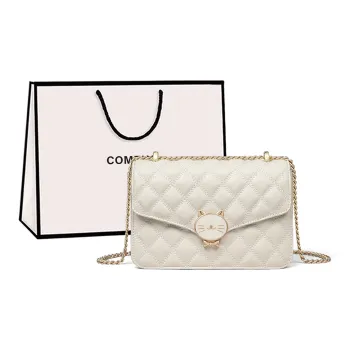 COMELY Cow Split Leather Bonded Synthetic Leather Small Square Bag Shoulder Bag Crossbody Bag Regular Women's Ecru