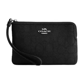 COACH Cow Leather Wrist Bag Clutch Trumpets Women's Black