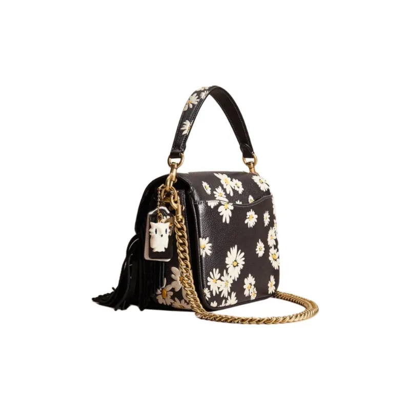 COACH Cassie Polished Pebbled Leather One Shoulder Handbags Small Size Women's Black Multicolor-1