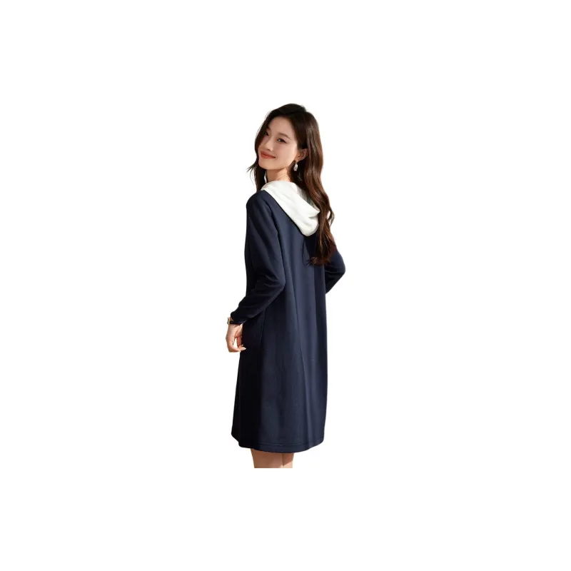 Mo Han Yi Mei Long Sleeved Dress Women's Navy Blue-2