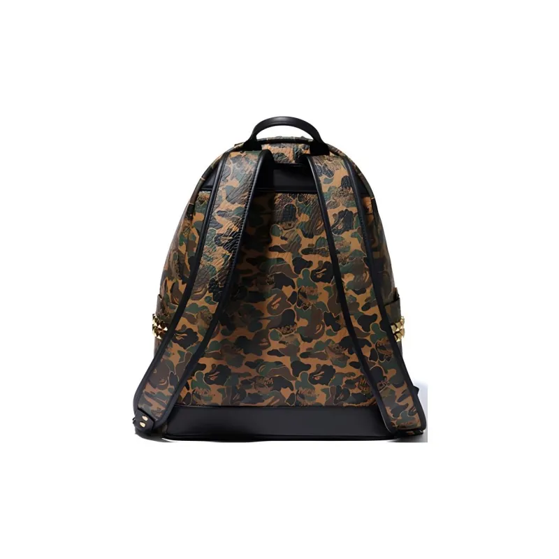 A BATHING APE MCM Collaboration Sheepskin Backpack Regular Unisex Black-1