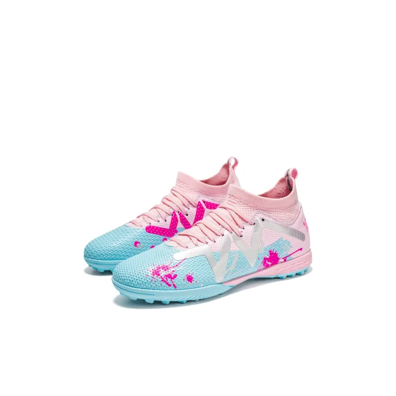 Kuding Soccer Shoes Unisex Low Top Pink/White Gray/White/Neon Green-35
