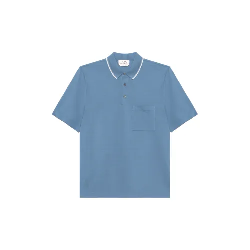 HERMES Polo Shirts Men Light Gray Blue