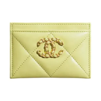 CHANEL 19Bag Lambskin Card Sleeve Card Holder Women's Green