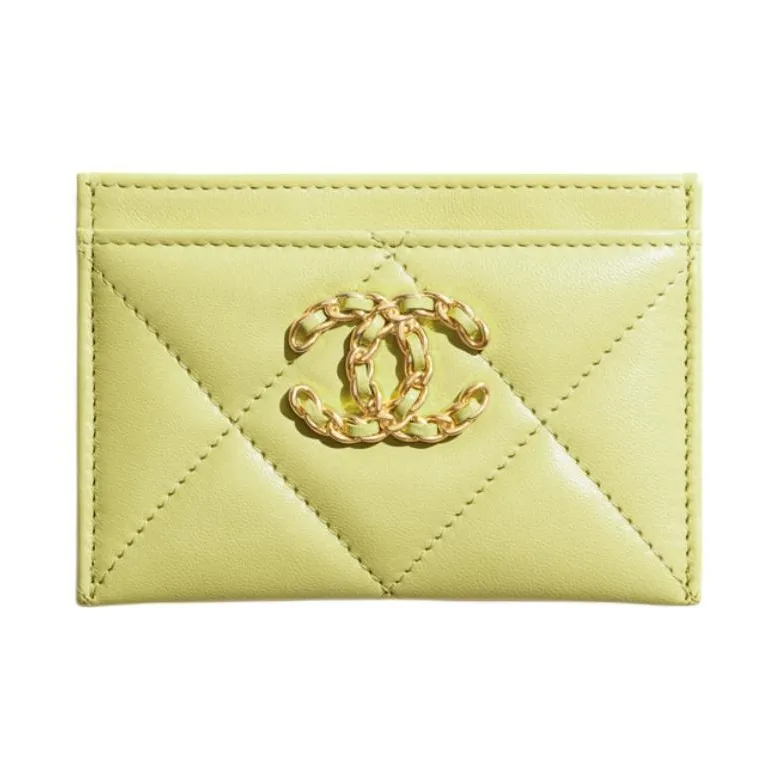 CHANEL 19Bag Lambskin Card Sleeve Card Holder Women's Green-0