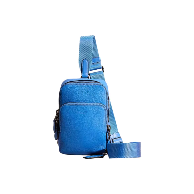 COACH Gotham Polished Pebbled Leather With Refined Calfskin One Shoulder Crossbody Sling Bags Mini Men's Blueberry-0