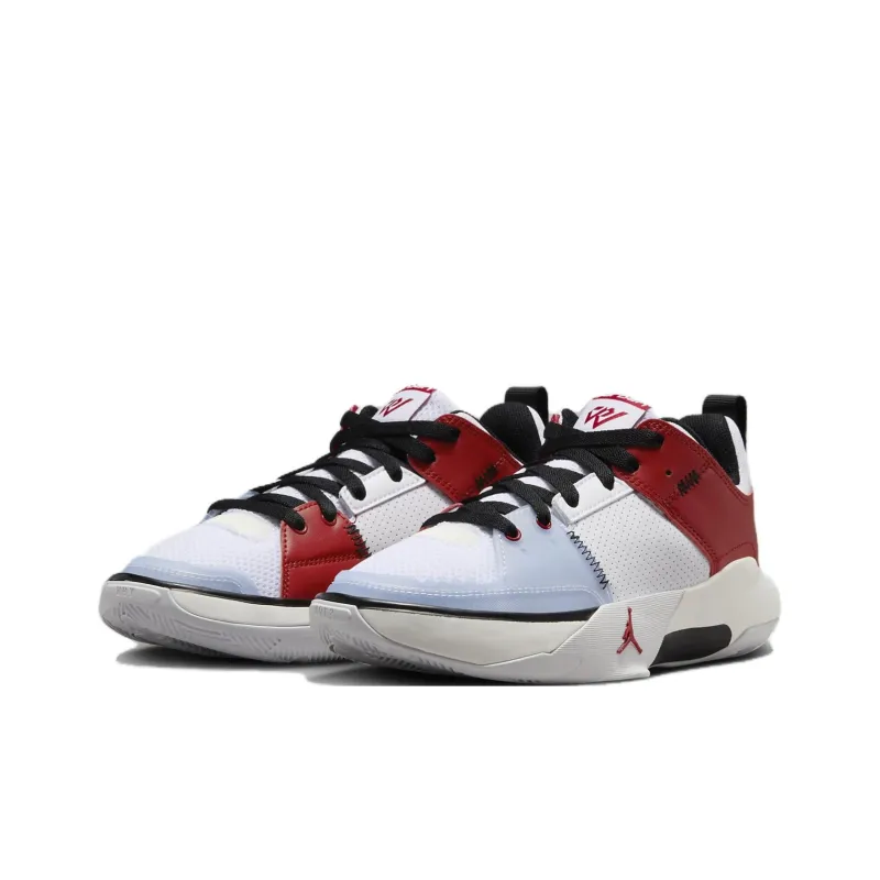 Jordan One Take 5 Anti Slip Wear Resistant Low Top Children's Basketball Shoes White Red Grade School-2
